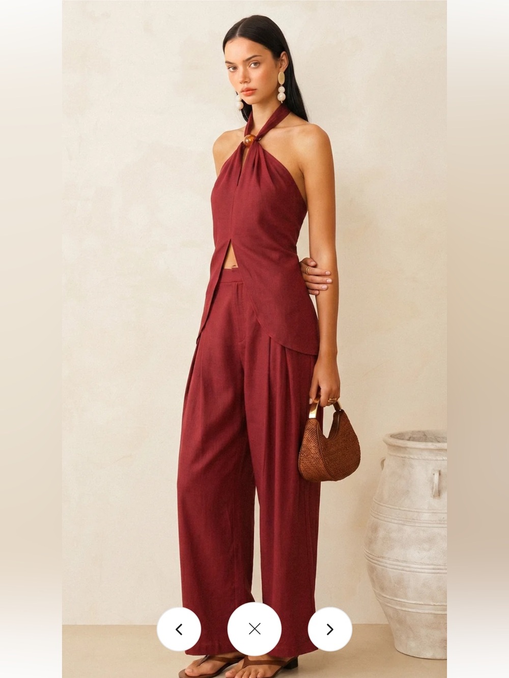 Commense Linen-Blend Halter Top & Pants Set